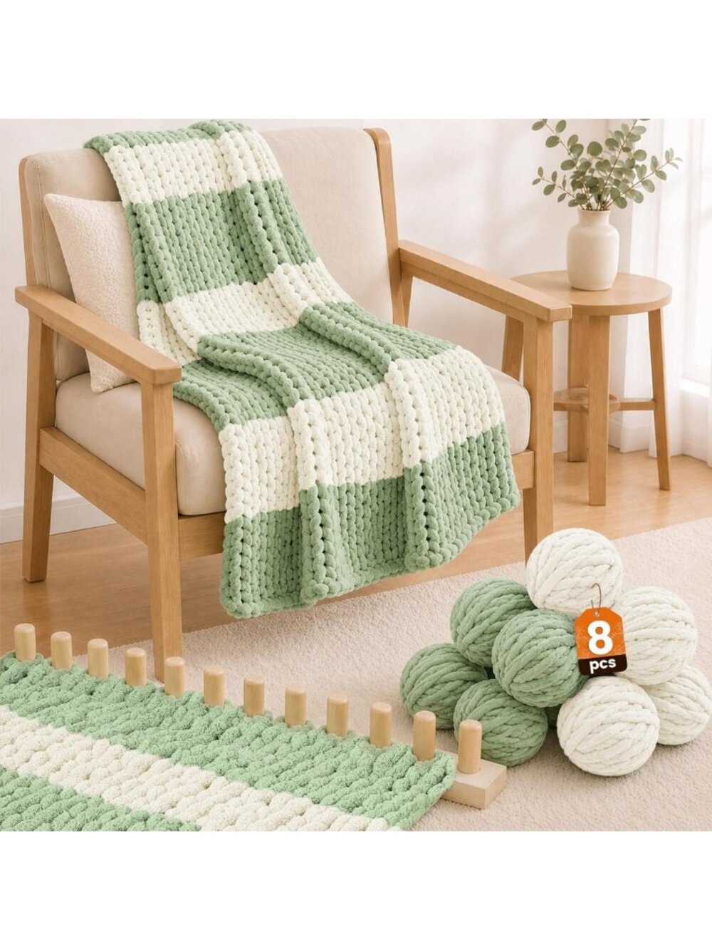 Chunky Bulky Yarn for Hand Knitting & Crocheting - 50" Loom Included!